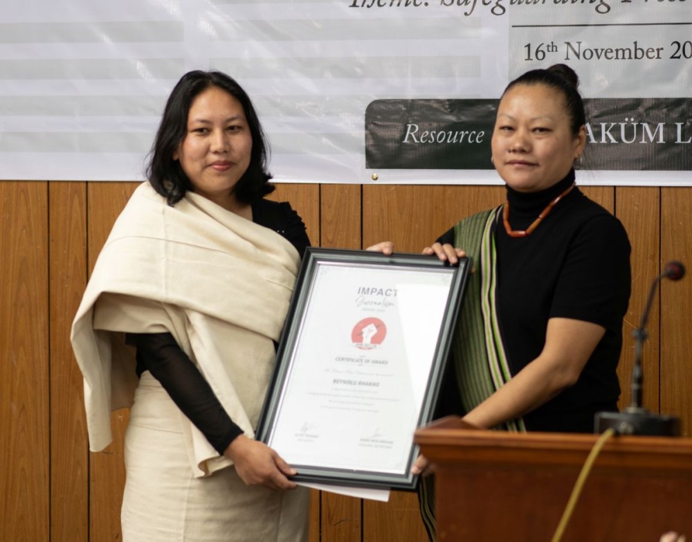 (Left) Reyivolu Rhakho conferred the KPC Impact Journalism Award 2025 on November 16.