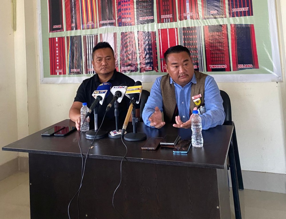 Zasivikho Zakiesato and Tomzuk Pongen during a press conference held at the office of the Naga Council, Dimapur on December 3.