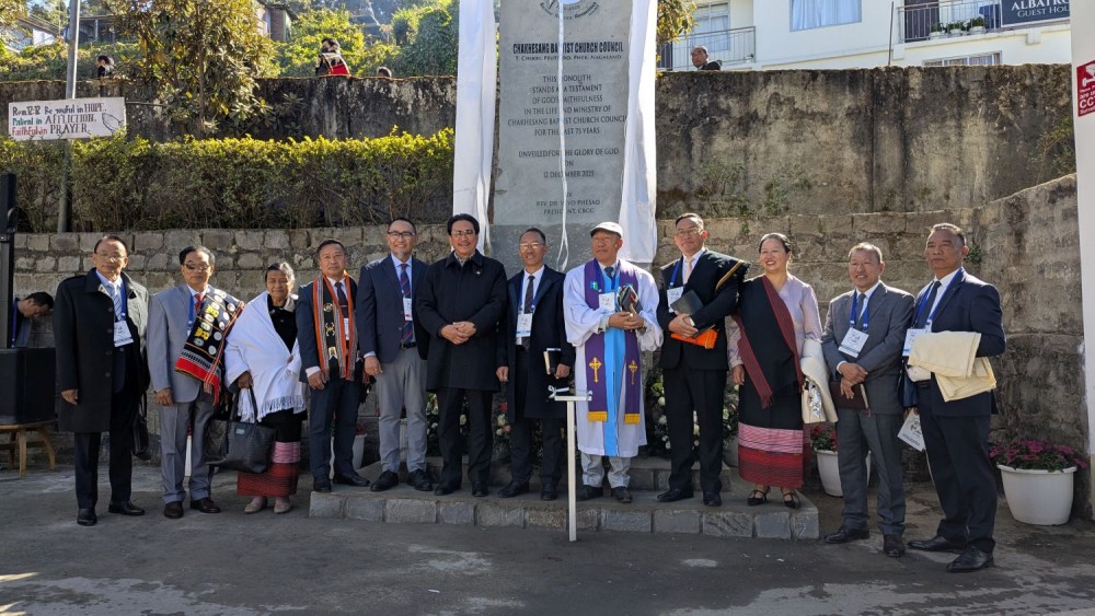 CBCC officials along with guests during the unveiling of 75th CBCC anniversary monolith outside its office in Pfutsero on December 12.
