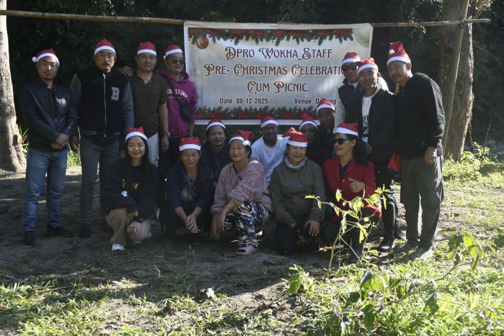 District Public Relations Officer, Lolano Patton along with office staffs during the Pre-Christmas cum Picnic celebration on 8th December 2025 at Doyang Rivserside. (DIPR Photo)