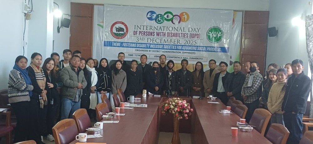 Sukhalu Chishi, SDO (C) and  Y Tauhong Ngonyen, District Welfare Officer, Zunheboto along with others during the observation of the International Day of Persons with Disabilities 2025 observed at Zunheboto on December 3. (Morung Photo)