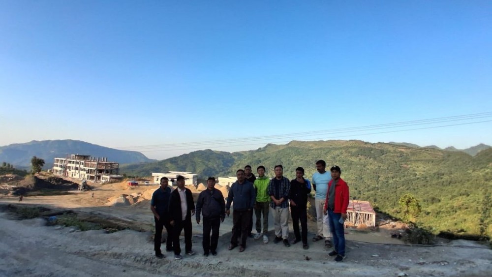 Members of Konyak Union Mon Unit during their inspection of ongoing construction of the Medical College in Mon on November 28. (Photo Courtesy: KUMU)
