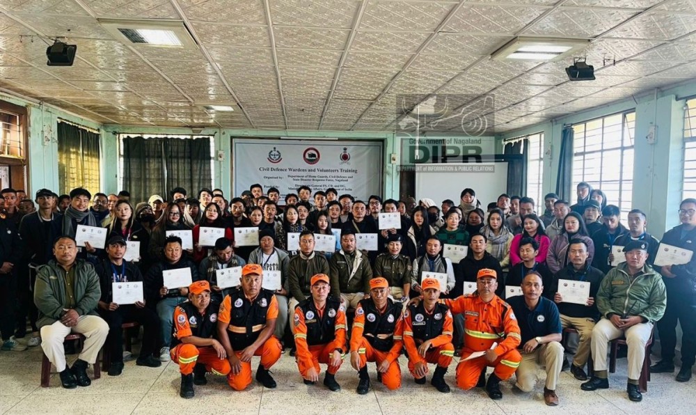 Officials and Civil Defence volunteers during the closing programme of the second phase training held at at the Conference Hall, Agriland Building, A G Colony on December 18.