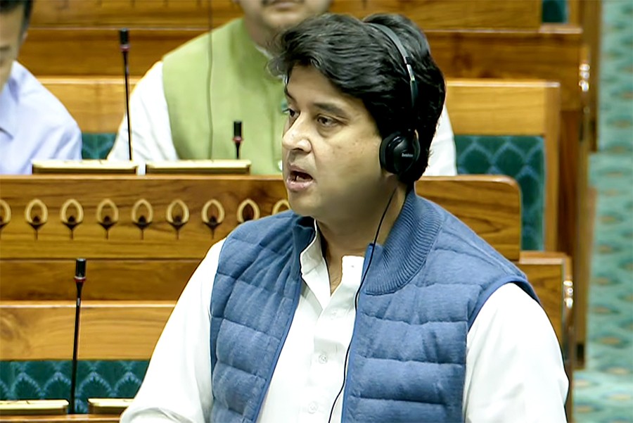 Union Minister Jyotiraditya M. Scindia speaks in the Lok Sabha during the winter session of Parliament in New Delhi on Wednesday, December 10, 2025. (Photo: IANS/Video Grab/Sansad TV)