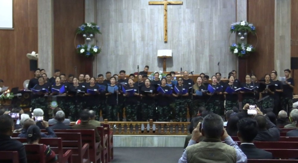 A combined Naga Army choir at the Advent worship programme organised by the Forum for Naga Reconciliation at the Chümoukedima Ao Baptist Church, on December 7. (Morung Photo)