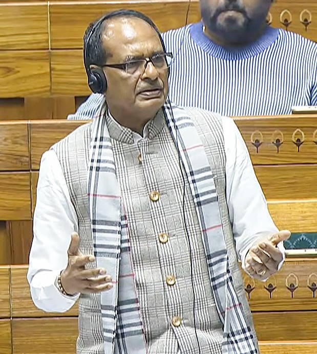 Union Minister Shivraj Singh Chouhan speaks in the Lok Sabha during the Winter Session of Parliament in New Delhi on Tuesday, December 16, 2025. (Photo: IANS/Video Grab/Sansad TV)