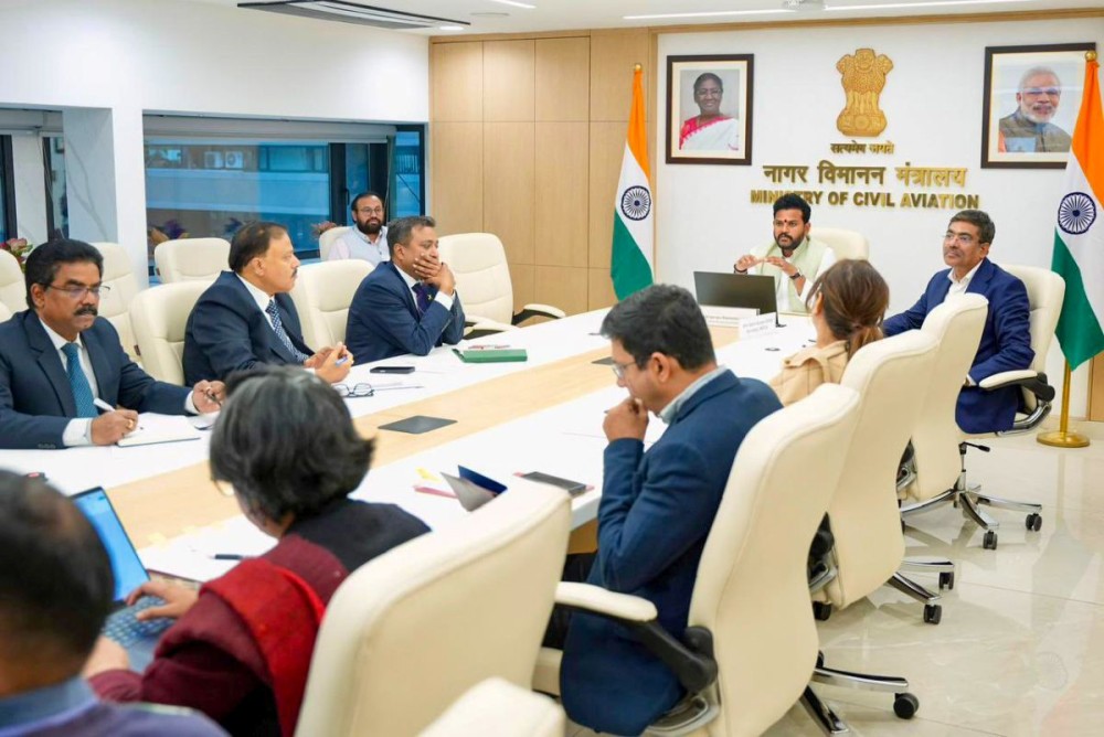 Union Civil Aviation Minister Ram Mohan Naidu Kinjarapu holds a stakeholder meeting to review measures aimed at reducing passenger inconvenience amid ongoing IndiGo-related disruptions, in New Delhi on Sunday, December 7, 2025. (IANS/X/@RamMNK Photo)