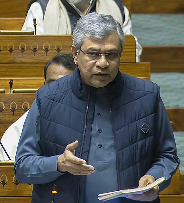 Union Minister Ashwini Vaishnaw speaks in the Lok Sabha during the winter session of Parliament in New Delhi on Wednesday, December 03, 2025. (Photo: IANS/Video Grab/Sansad TV)
