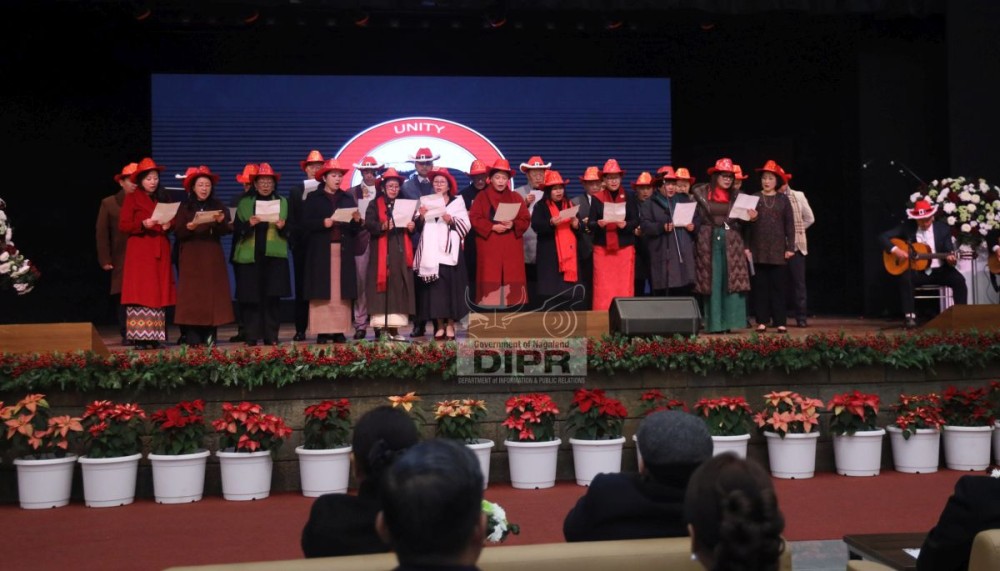 AHoDs/HoDs presenting a song during the State Advent Christmas celebration held at Banquet Hall, Kohima on December 12.