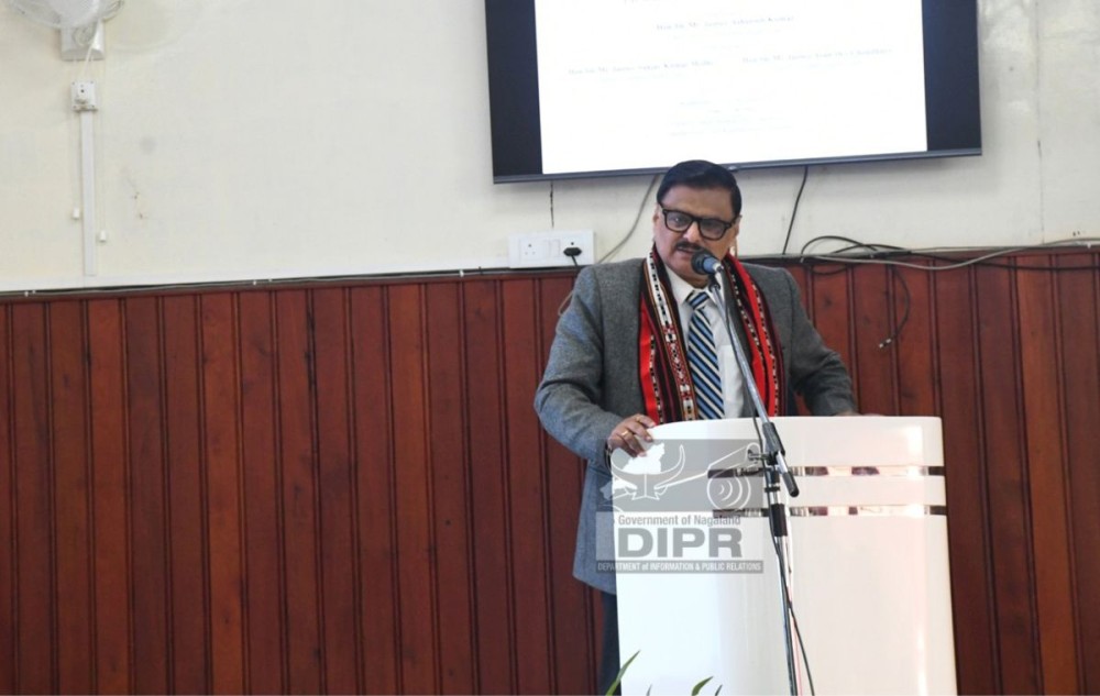 Ashutosh Kumar, Chief Justice, Gauhati High Court, during the launch of GHCKB App at the Multi-Purpose Hall, Bar Room, Kohima on December 3.  (DIPR Photo)