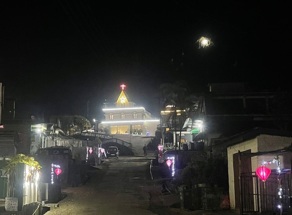 The approach to a church in Nagaland illuminated ahead of Christmas, as formal celebrations began on December 24 across most churches in the State. (Morung Photo)