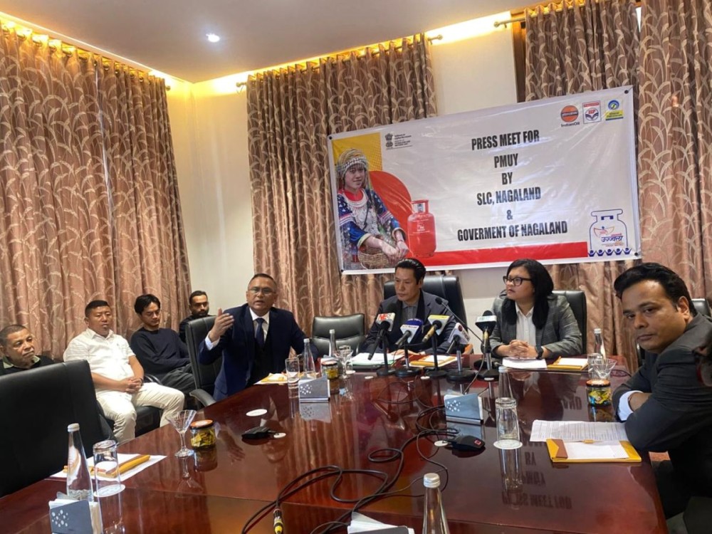 From left: Amarjyoti Bordoloi, Chief General Manager, (IOCL); I Anungba Sanglir, Additional Director, Department of Food & Civil Supplies; and Himakshi Saikia, State Level Coordinator (SLC) Nagaland, (OMC) addressing the press fraternity at Niathu Resort, Chümoukedima on December 3. (Morung Photo)