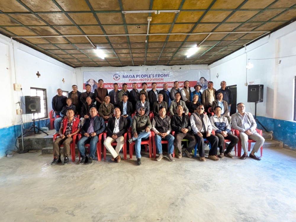 Newly installed office bearers of the NPF Pughoboto Division pose for a photo at Town Hall, Pughoboto on December 15.