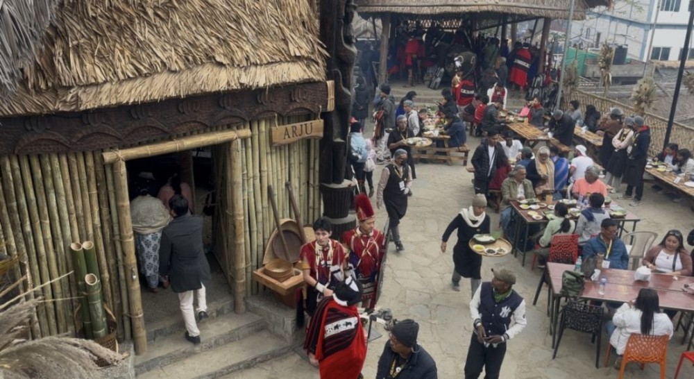 Visitors at the Ao Morung (Arju) at the ongoing Hornbill Festival. This year, the Arju is managed by  the Jangpetkong Senso Telongjem Kohima. (Morung Photo)