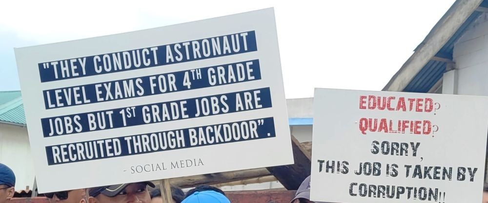 Placards used during CTAN/NNQF and RMSA teachers' protests in April and September respectively. (Morung File Photo)