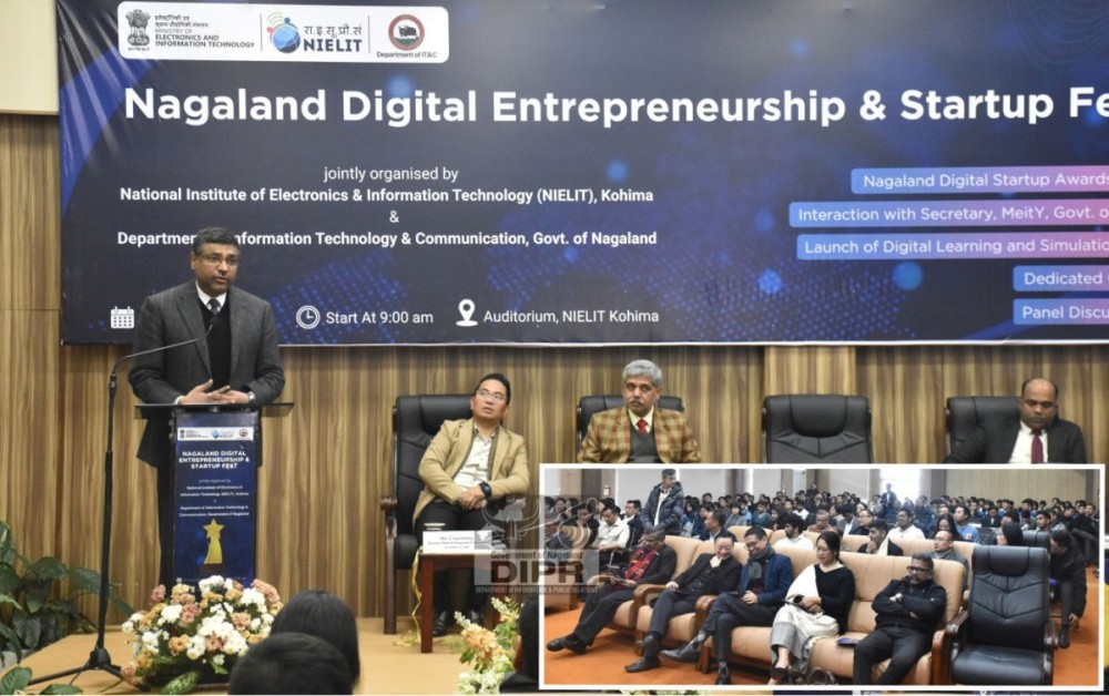 Secretary of Ministry of Electronics & Information Technology S Krishnan addresses the Nagaland Digital Entrepreneurship & Startup Fest at NIELIT, Kohima on December 8. (DIPR Photo)