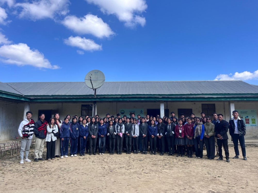 Vikuonuo Sachü along with the students of the Government Higher Secondary School, Aghunato, during the launch of the 28-day free tuition programme in Zunheboto on January 14.