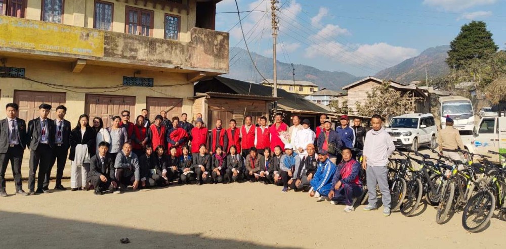 Dignitaries and others at cycle rally for road safety month at Phek town on January 29.