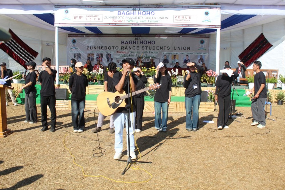 Sukhalu Students’ Union leads the praise and worship session during the 40th General Conference of the ZRSU in Zunheboto. (Morung Photo)