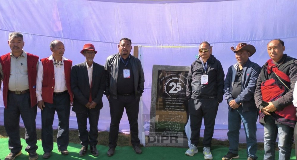 MLA and Advisor for Youth Resources and Sports S Keoshu Yimkhiung, MLA Benei M Lamthiu and others during the silver jubilee programme of the PSU at Peshu village in Noklak on January 12. (DIPR Photo)