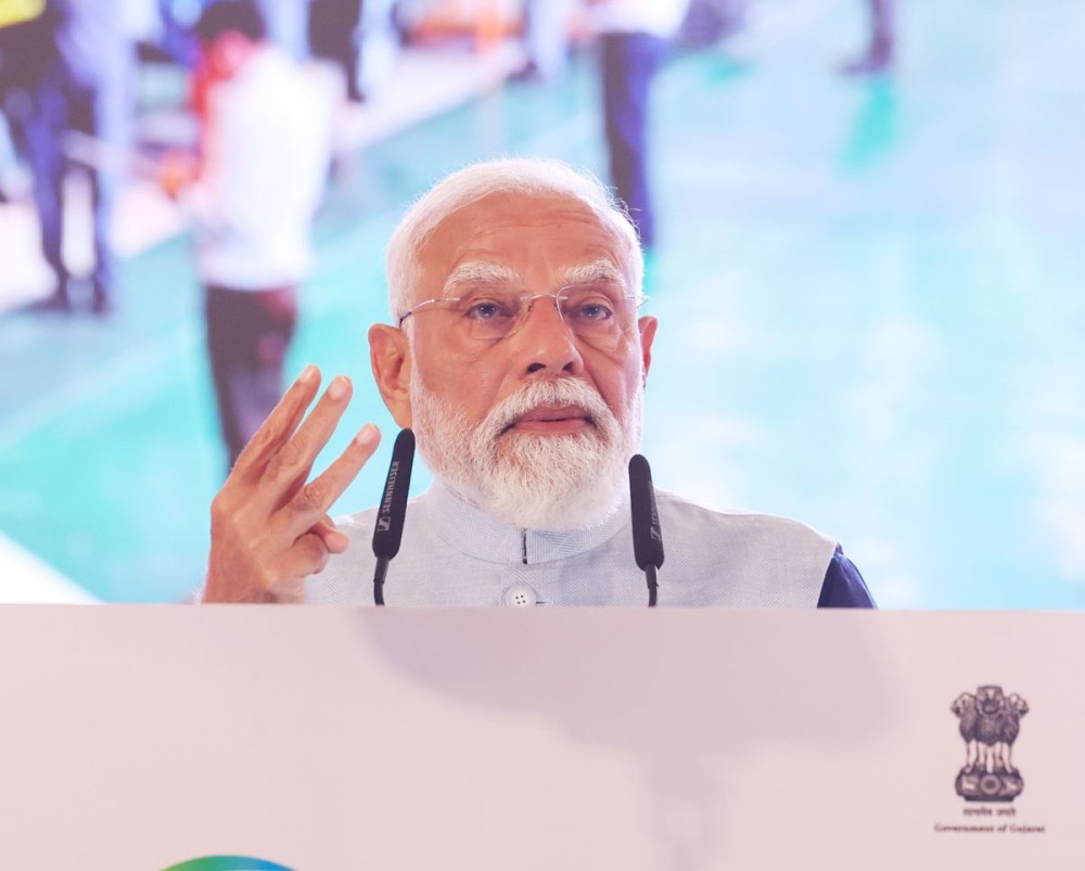 Prime Minister Narendra Modi addresses during the inauguration of the Vibrant Gujarat Regional Conference for the Kutch and Saurashtra region, in Rajkot, Gujarat, in Rajkot, Gujarat, Sunday, January 11, 2026. (Photo: IANS/PMO)