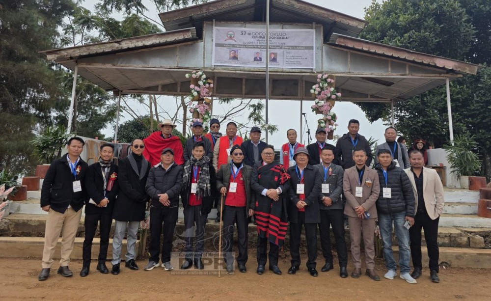 Principal Secretary, Environment, Forest & Climate Change; Fisheries & Aquatic Resources, and Parliamentary Affairs, Y Kikheto Sema with officials during the 57th Conference of the Coco Area Students’ Union at Akuhaito on January 6. (DIPR Photo)
