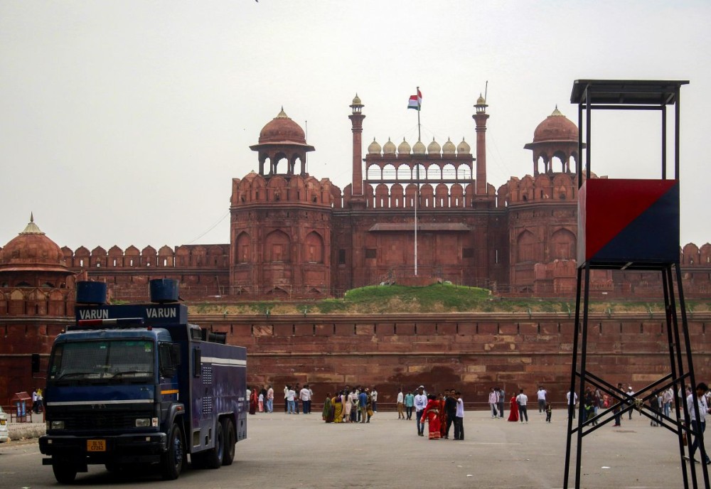 Security vehicles being stationed amid heightened security measures at the Red Fort, New Delhi, on Saturday, May 10, 2025. (Photo: IANS/Qamar Sibtain)