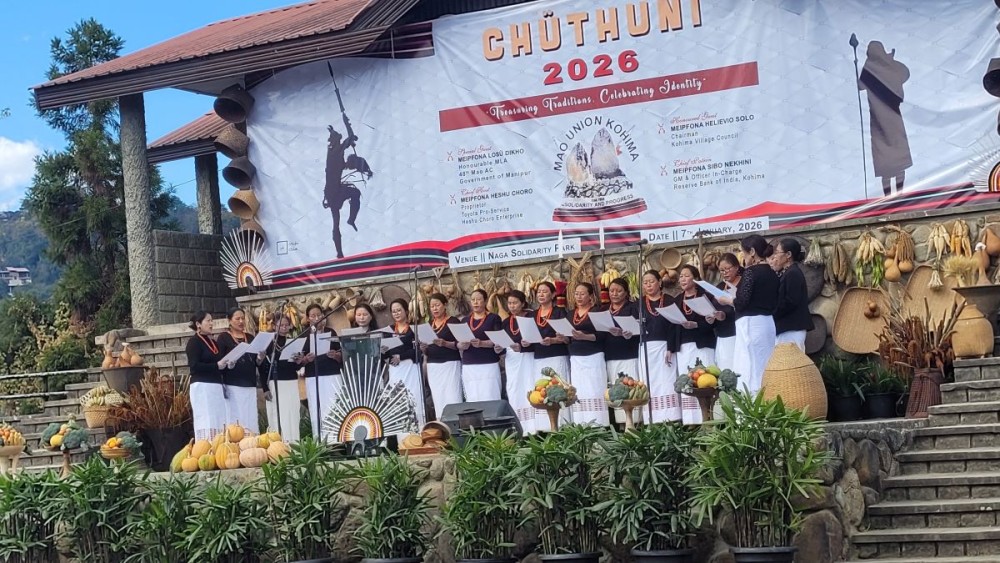 A group of women perform during the celebration of Chüthuni, the premier festival of the Mao community, at Naga Solidarity Park, Kohima, on January 7. (Morung Photo)