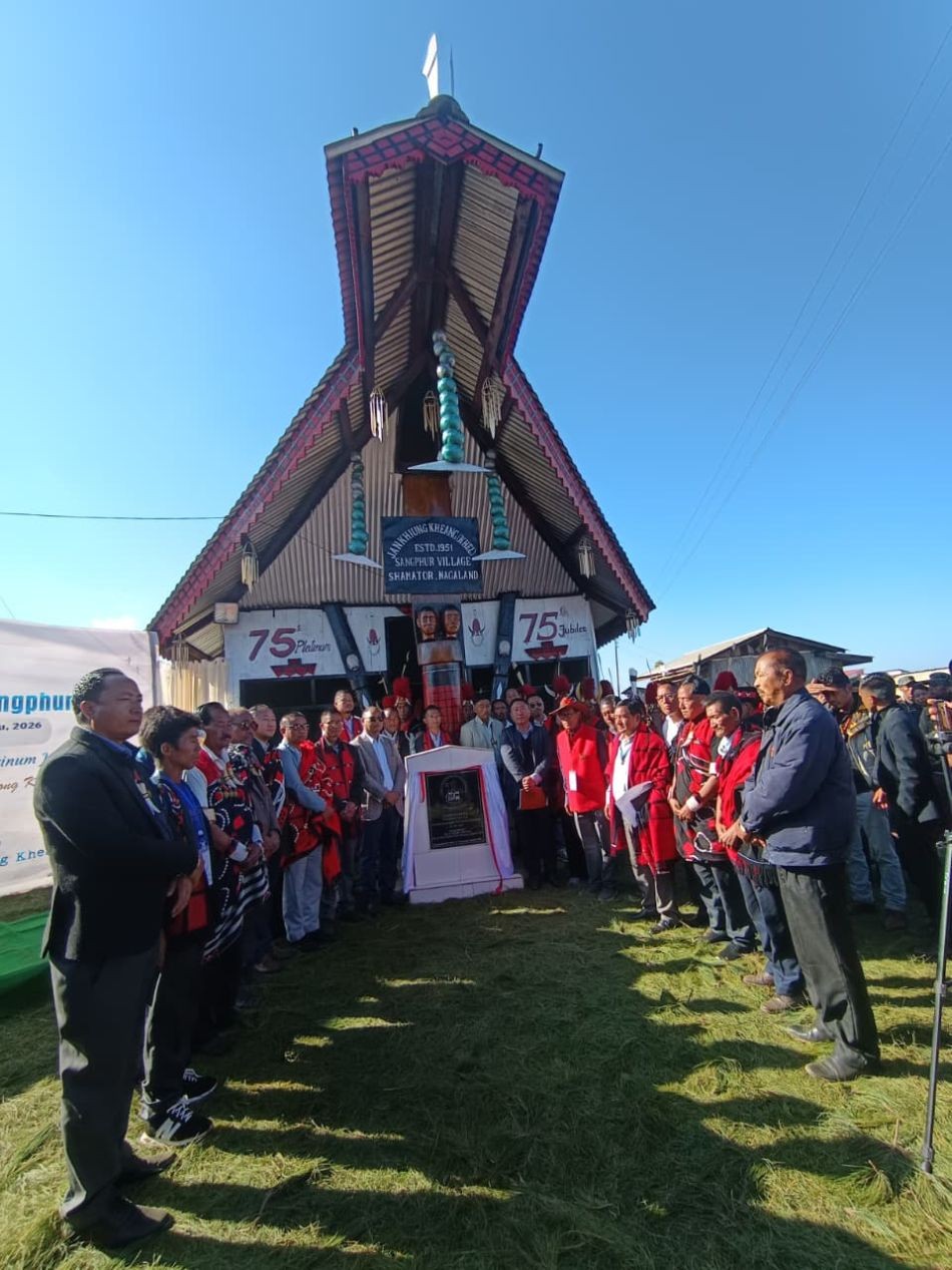 Yimkhiung Naga community celebrated the 75th Platinum Jubilee of the sacred Sangkong Lukhi (log drum) at Jankhiung Kheang under Sangphur village on January 14.