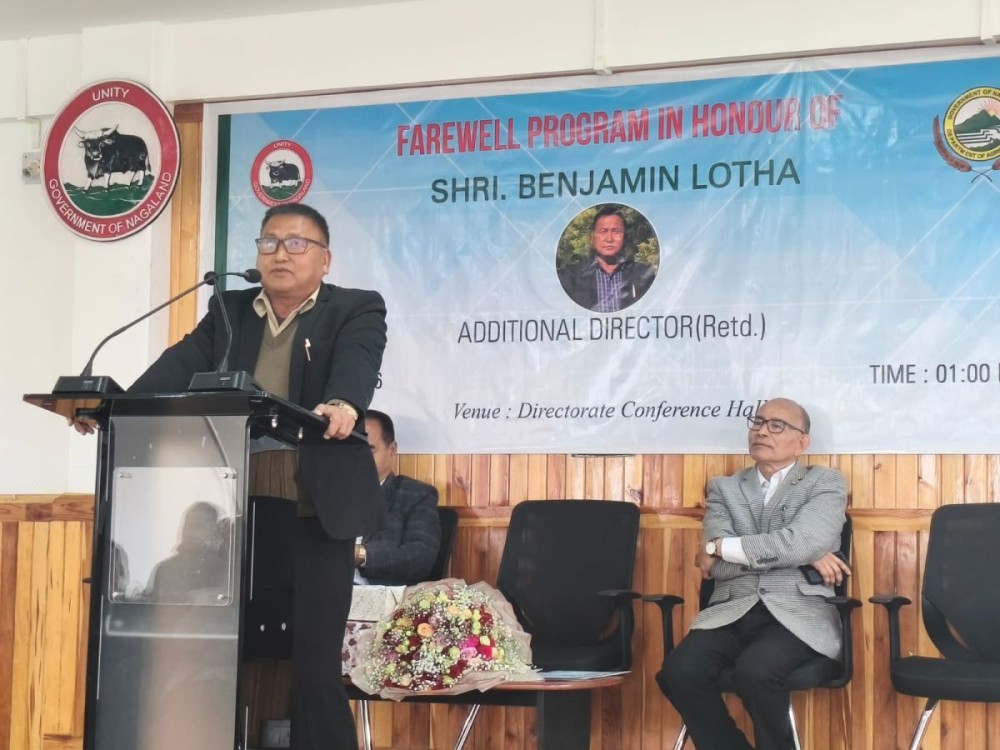 Benjamin Lotha addressing a farewell programme on January 13.