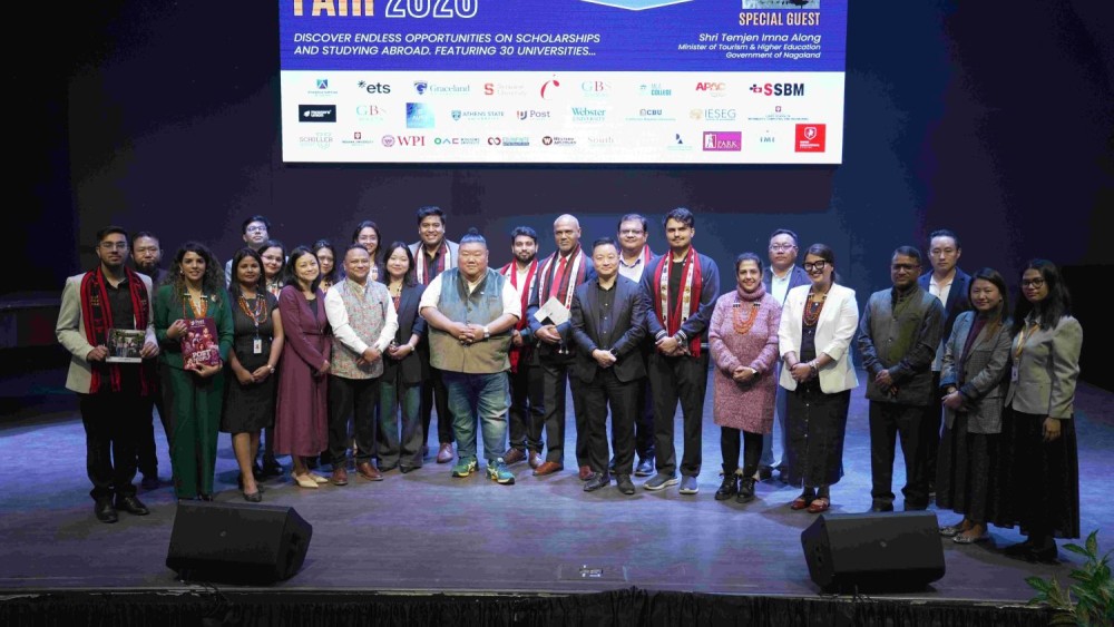 Minister for Tourism and Higher Education Temjen Imna Along and others during the International Education Fair held at Tetso College on January 28.