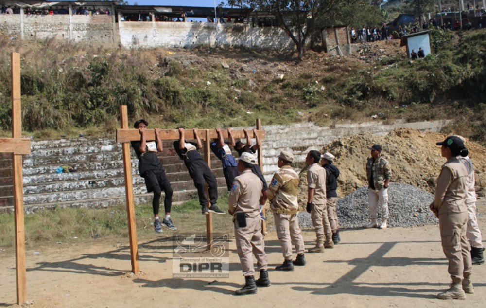 Candidates participate in physical test at Mon as Nagaland Police Recruitment rally begins across the state on January 7. (DIPR Photo)