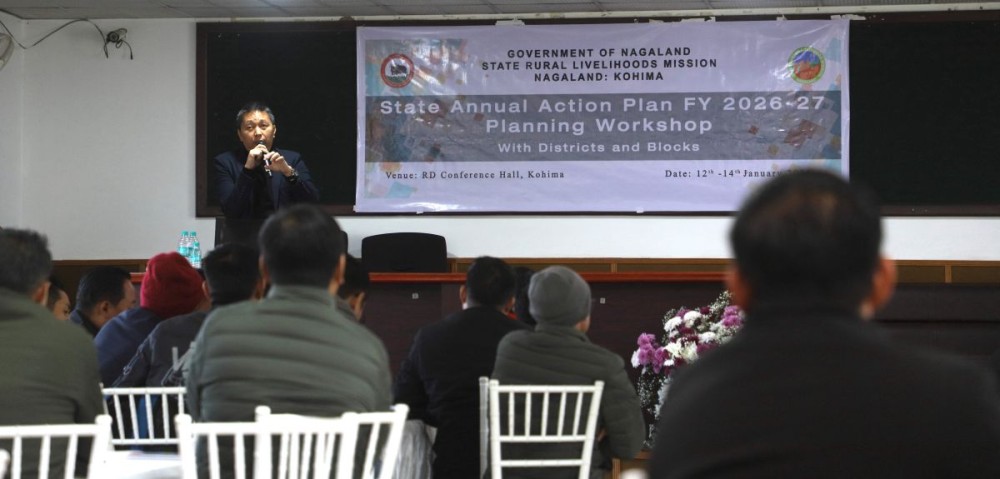 Mission Director, NSRLM, Moa Sangtam addresses the gathering during a three-day workshop on the integration of Annual Action Plans (AAP), held at RD Conference Hall, Kohima on January 12.