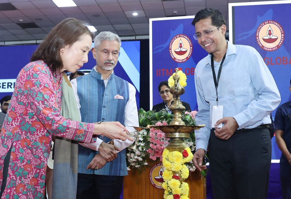 External Affairs Minister Dr. S. Jaishankar lights a ceremonial lamp during the inauguration of the IIT Madras Global Research Foundation, an initiative aimed at strengthening the institute’s international outreach, in Chennai on Friday, January 2, 2026. (Photo: IANS/X/@DrSJaishankar)