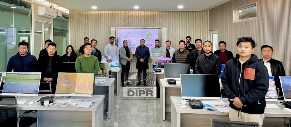 Officials along with trainees during the commencement of the 14-day FPV drone training programme held at Drone Centre of Excellence, Kohima on January 27. (DIPR Photo)