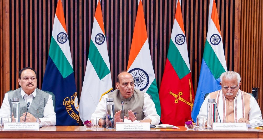 Defence Minister Rajnath Singh chairs the 6th meeting of the Inter-Ministerial Group of Ministers (IGoM) to review the availability of essential commodities and the resilience of supply chains in view of the West Asia situation, in New Delhi on May 27, 2026. (IANS/X/@rajnathsingh Photo)