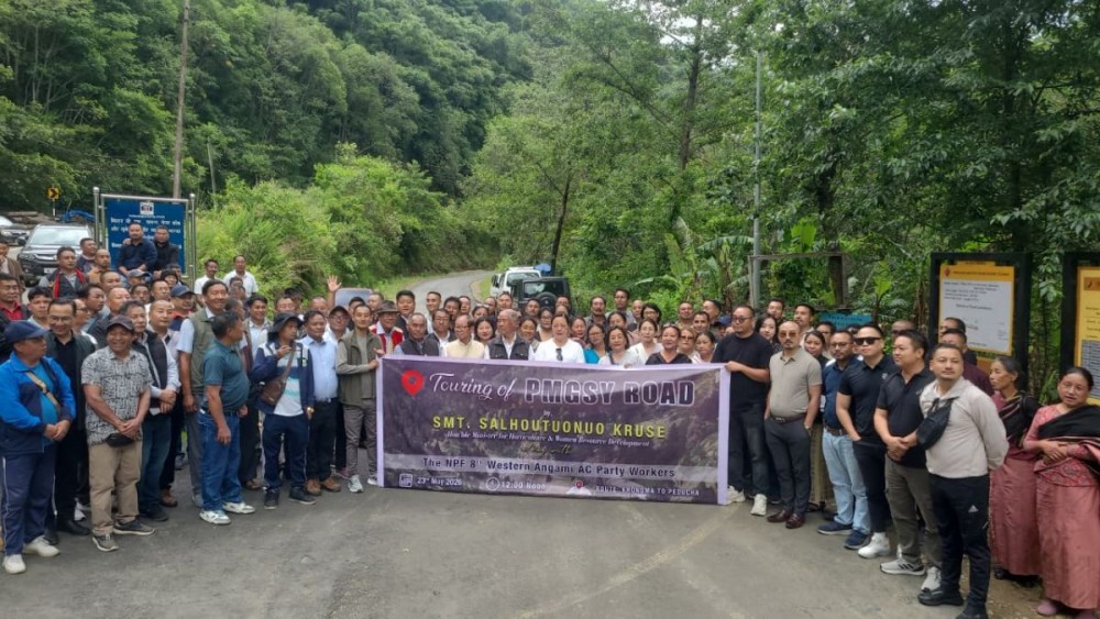 Salhoutuonuo Kruse and others during inspection to completed PMGSY road on May 23. (Morung Photo)
