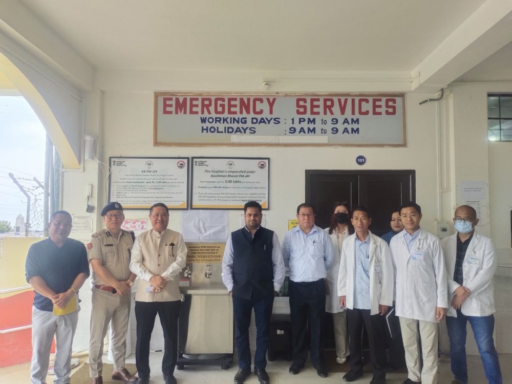 MLA Nuklutoshi inaugurated a water filter donated under the Common Pool LADP 2025–26 at Dr. Imkongliba Memorial District Hospital on May 13. (Morung Photo)