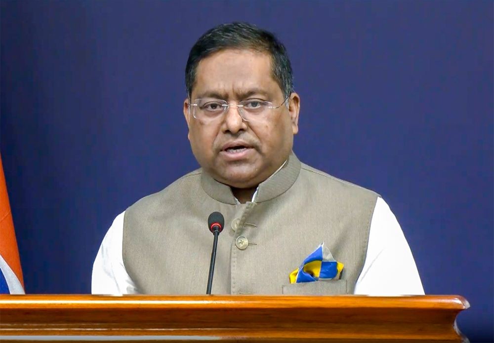 Ministry of External Affairs (MEA) Official Spokesperson Randhir Jaiswal addresses the weekly media briefing and speaks on the BRICS Foreign Ministers’ meeting, in New Delhi on May 12. (IANS/Video Grab File Photo)