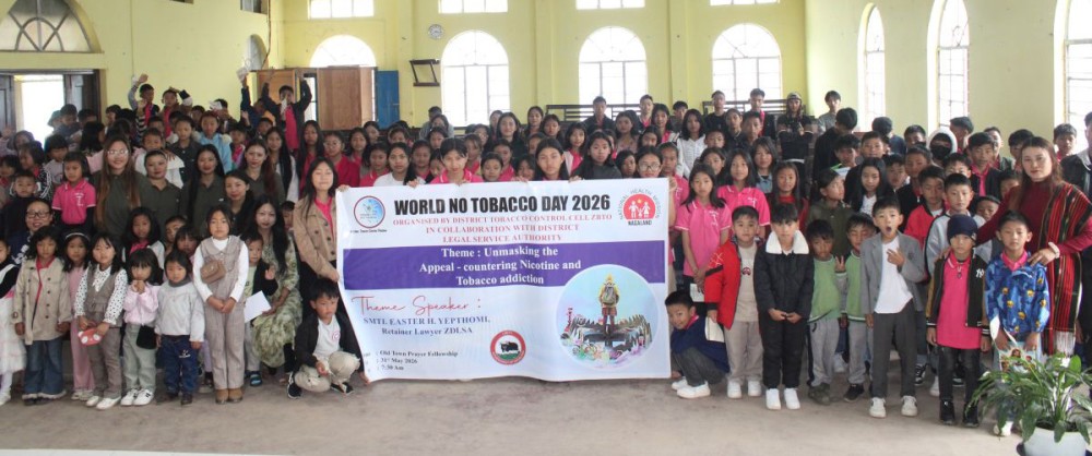 Easter H Yepthomi, Retainer Lawyer, Zunheboto District Legal Services Authority, along with others during the observance of World No Tobacco Day 2026 at Old Town Prayer Fellowship, Zunheboto on May 31. (Morung Photo)