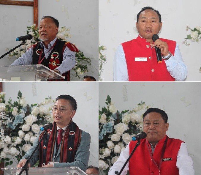 (Clockwise from Top left) MLA Picto Shohe; SKH President, Hetoho S Zhimomi; Nagaland Deputy Speaker S Toiho Yeptho; and President Sümi Hoho Dr Vihuto Asumi address the Baghi Hoho of the The Sümi Kükami Hoho on May 16 in Zunheboto. (Morung Photo)