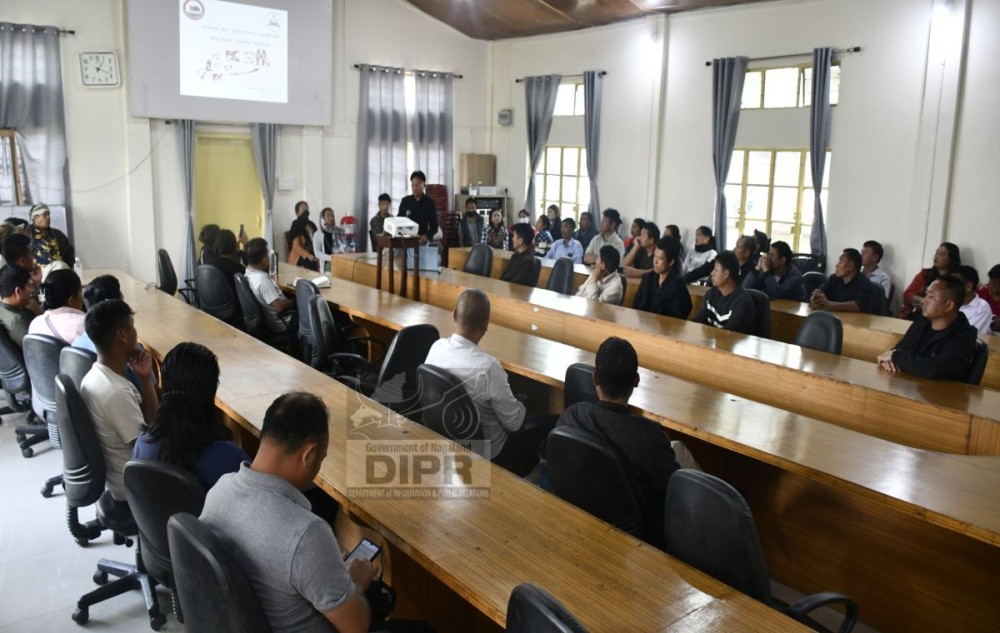Dr Yanben M Kikon, addressing the gathering during the orientation-cum-awareness programme held at the DC Conference Hall, Wokha, on May 15. (DIPR Photo)