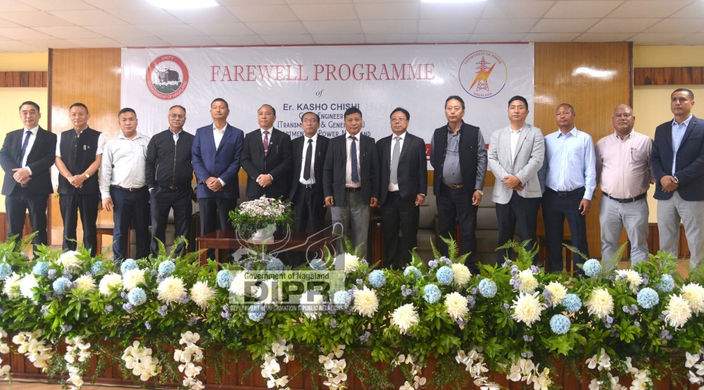 Chief Engineer (Transmission & Generation), Er Kasho Chishi, along with officials during his farewell programme held at the Conference Hall, Electricity House, Kohima on May 29. (DIPR Photo)