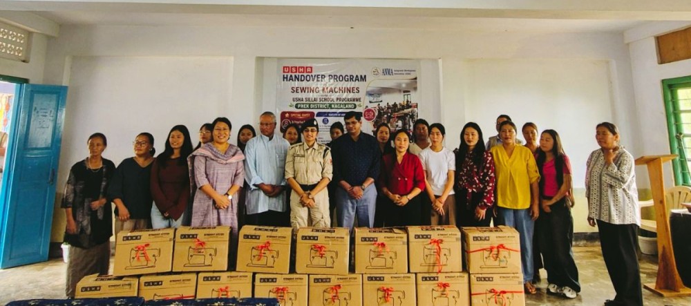 Dr Pritpal Kaur with others during livelihood tailoring training programme at Lozaphuhu.