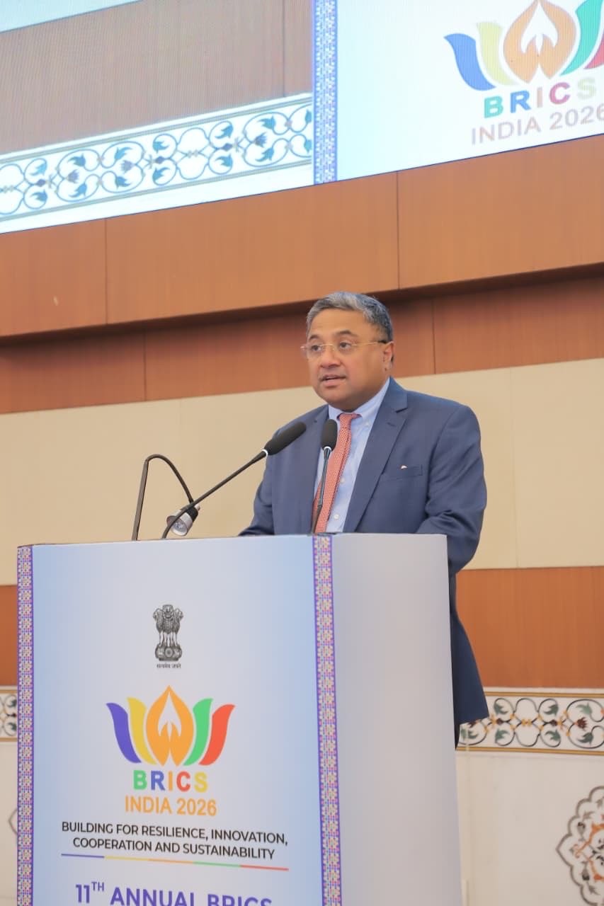 Secretary (West), Ministry of External Affairs (MEA), Sibi George delivers Keynote Address at the 11th Annual BRICS Counter Terrorism Working Group (CTWG) Meeting (X/@MEAIndia/IANS Photo)