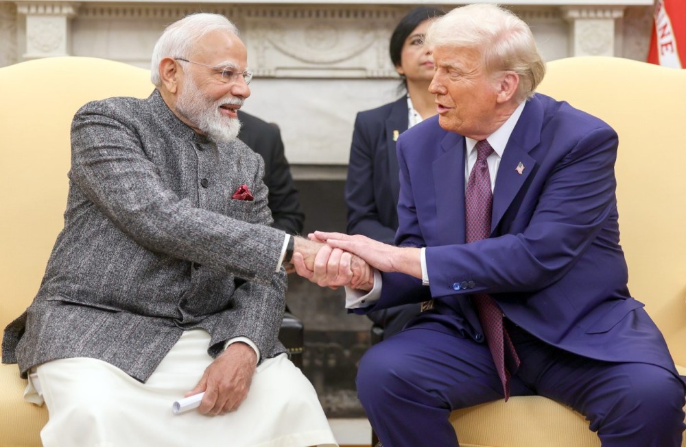Washington, DC: Prime Minister Narendra Modi meets U.S. President Donald Trump in Washington, DC, on Friday, February 14, 2025. (Photo: IANS)