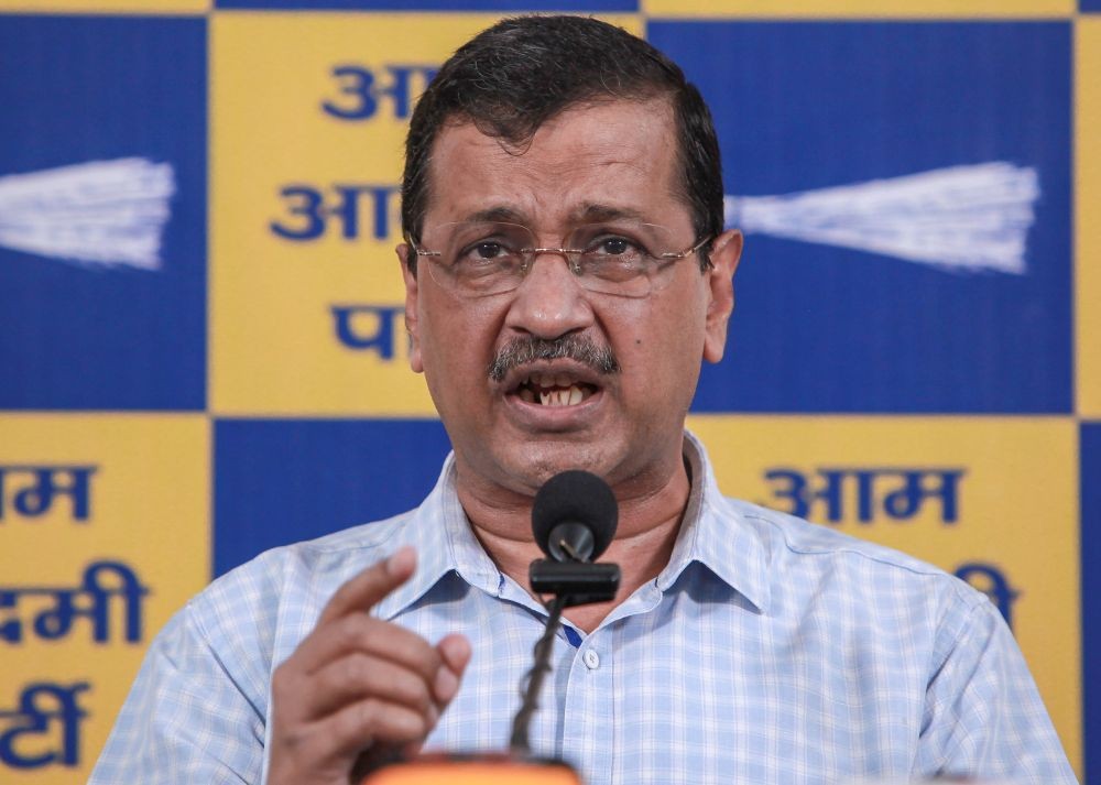 Aam Aadmi Party National Convener and Former Delhi Chief Minister Arvind Kejriwal addresses a press conference at the party office in New Delhi on  May 09. (IANS Photo)