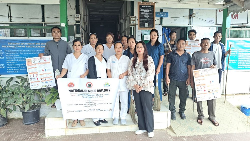 Officials during the awareness drive on National Dengue Day held at District Hospital, Longleng on May 16.