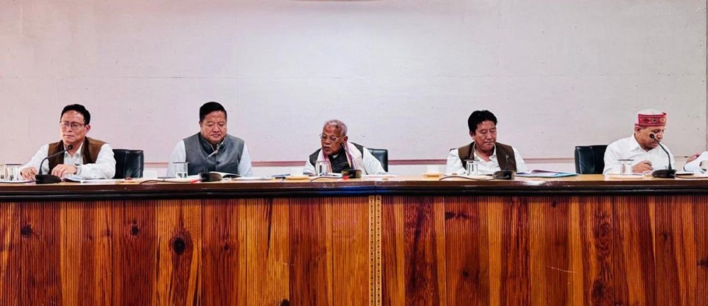 Union Minister Jitan Ram Manjhi at the review meeting held at Rhododendron Hall, Police Complex, Chümoukedima on May 20. (DIPR Photo)