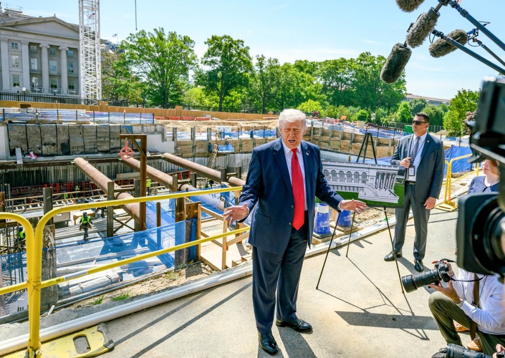 US President Donald Trump gives members of the media a look at the White House Ballroom construction project at the White House in Washington D.C. on May 19. (IANS/X/@WhiteHouse Photo)